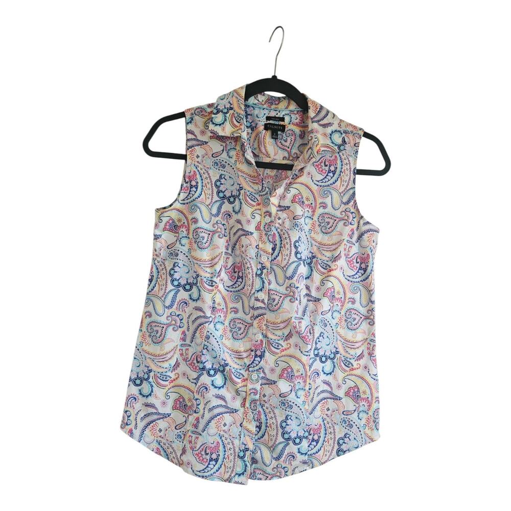 Talbots Womens Size 2 Sleeveless Non-Iron Paisley Button Down Shirt Collared